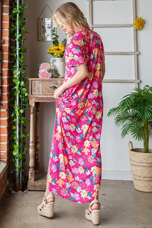 FUCHSIA FLORAL MAXI DRESS