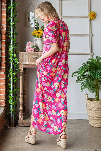 FUCHSIA FLORAL MAXI DRESS