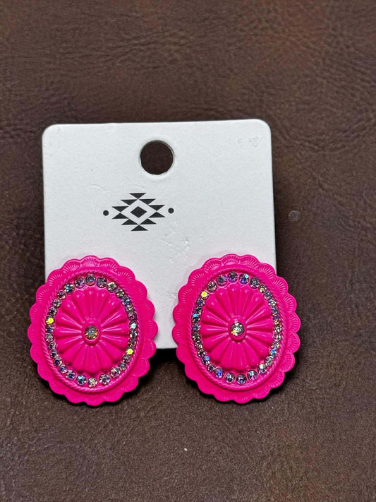 HOT PINK SQUASH EARRINGS WITH AB STONES