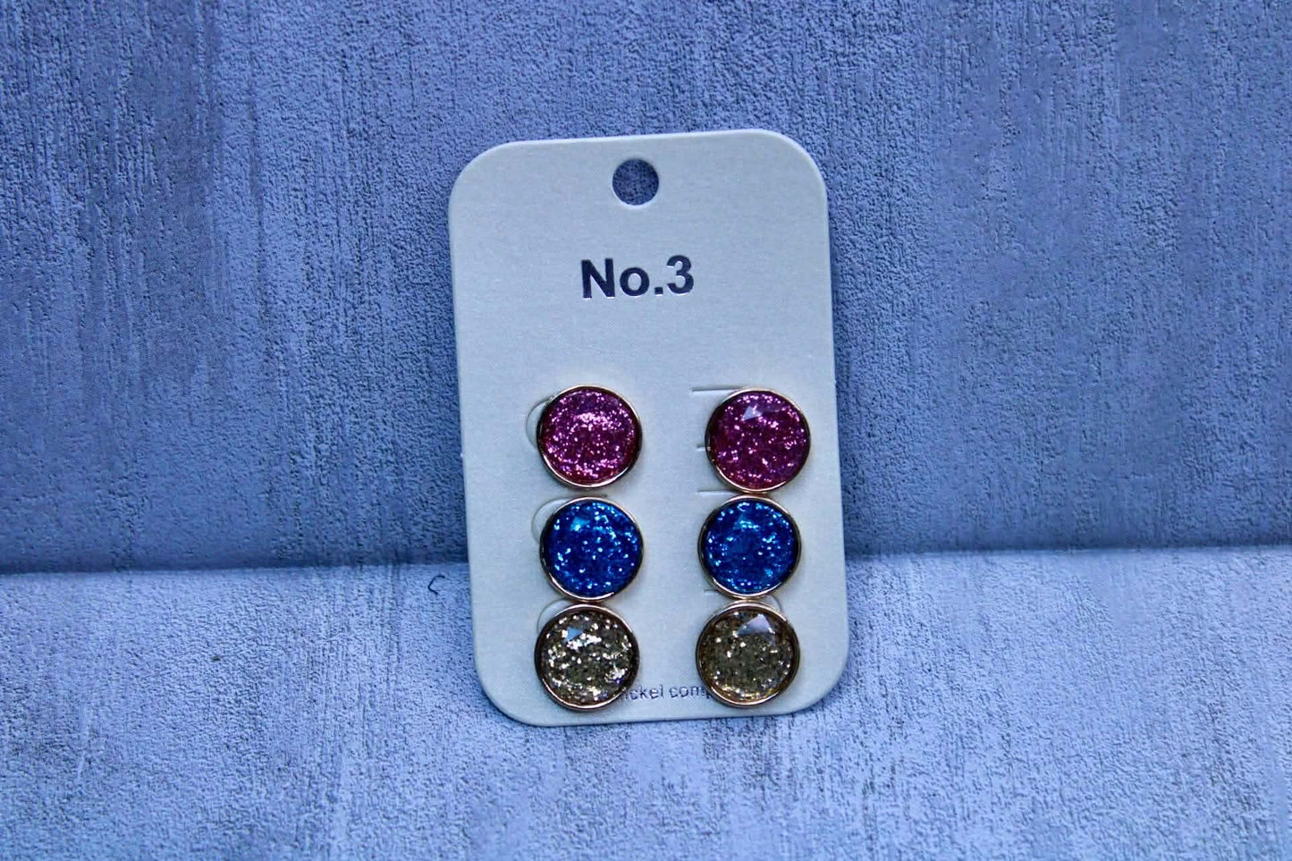 3 PAIR GLITTER STUDS