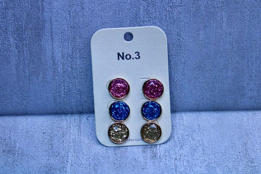 3 PAIR GLITTER STUDS