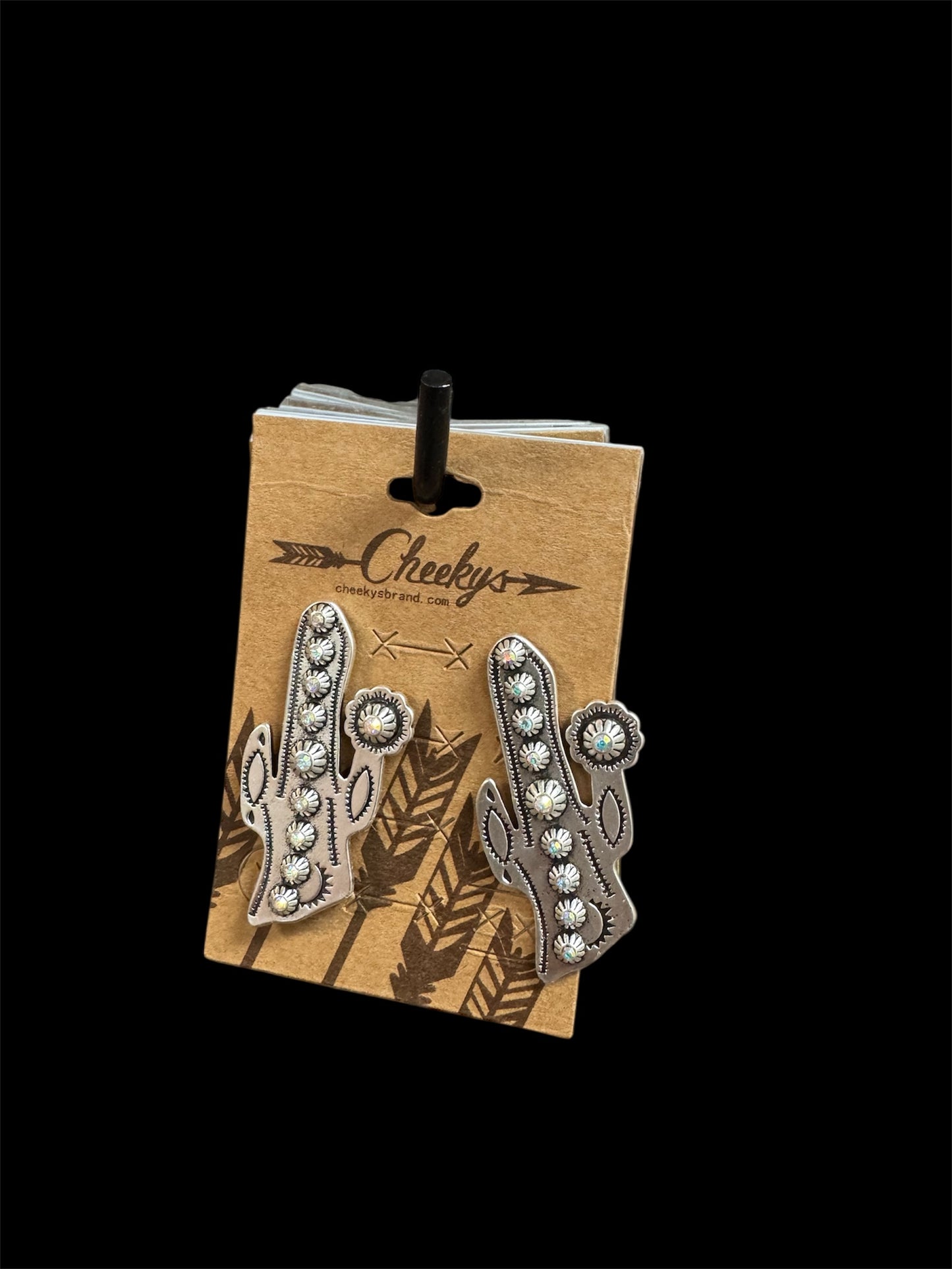 METAL CACTUS EARRINGS WITH AB STONES