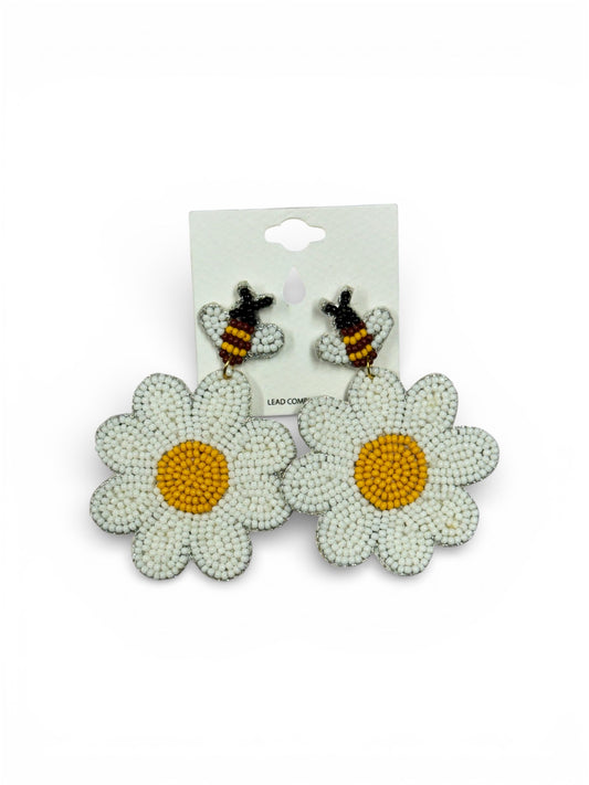 BUMBLE BEE AND DAISY SEED BEAD EARRINGS