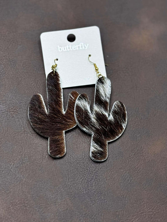 HAIR ON HIDE LEATHER CACTUS EARRINGS