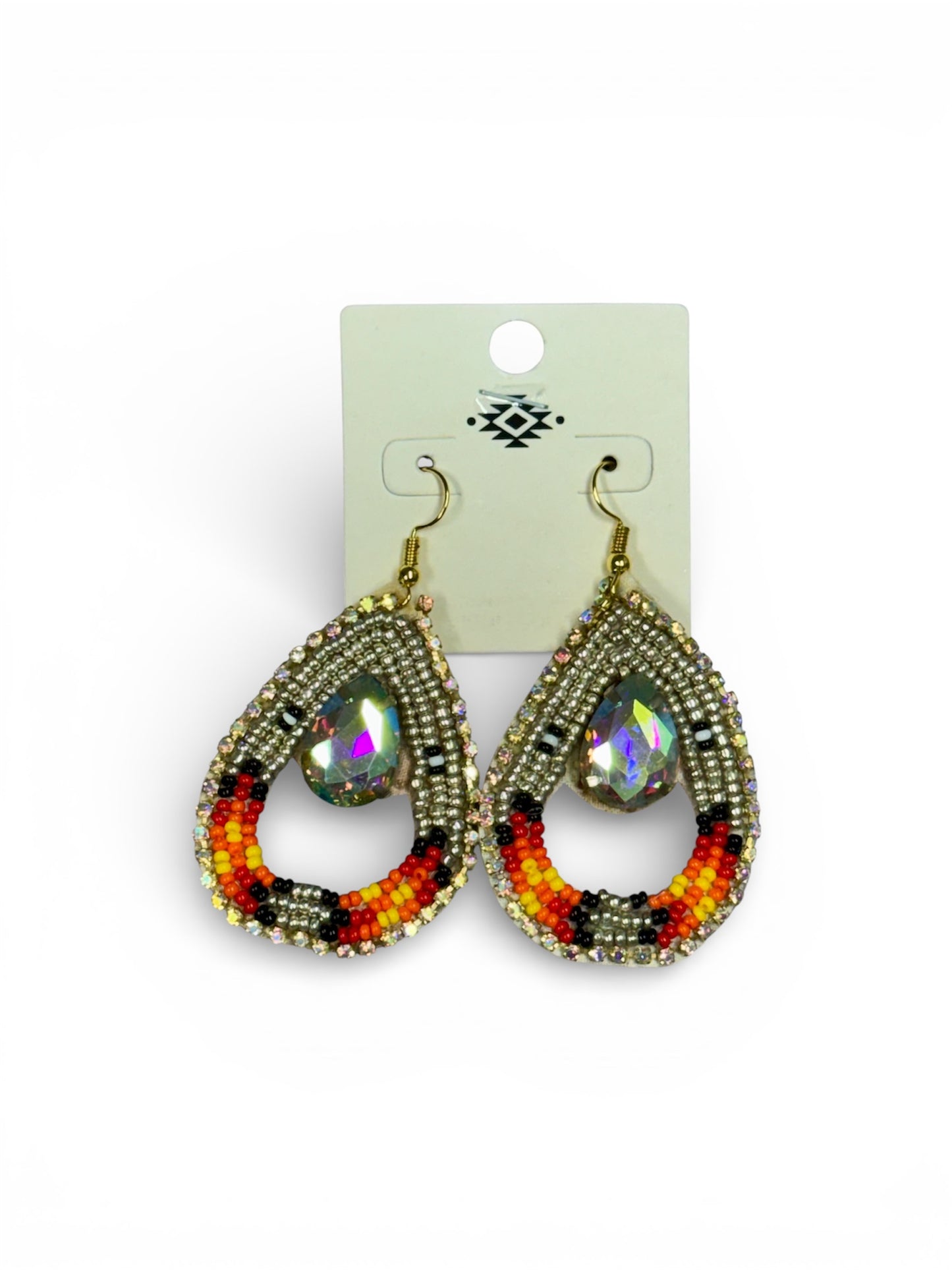 TEAR DROP SEED BEAD EARRINGS WITH LARGE AB STONE
