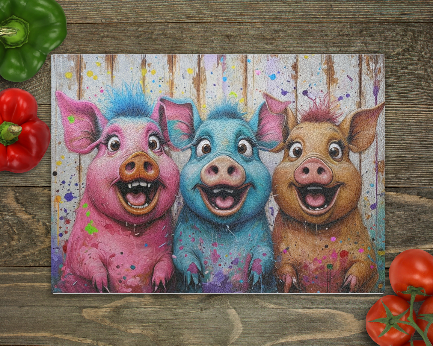 Happy Pig Trio Glass Cutting Board