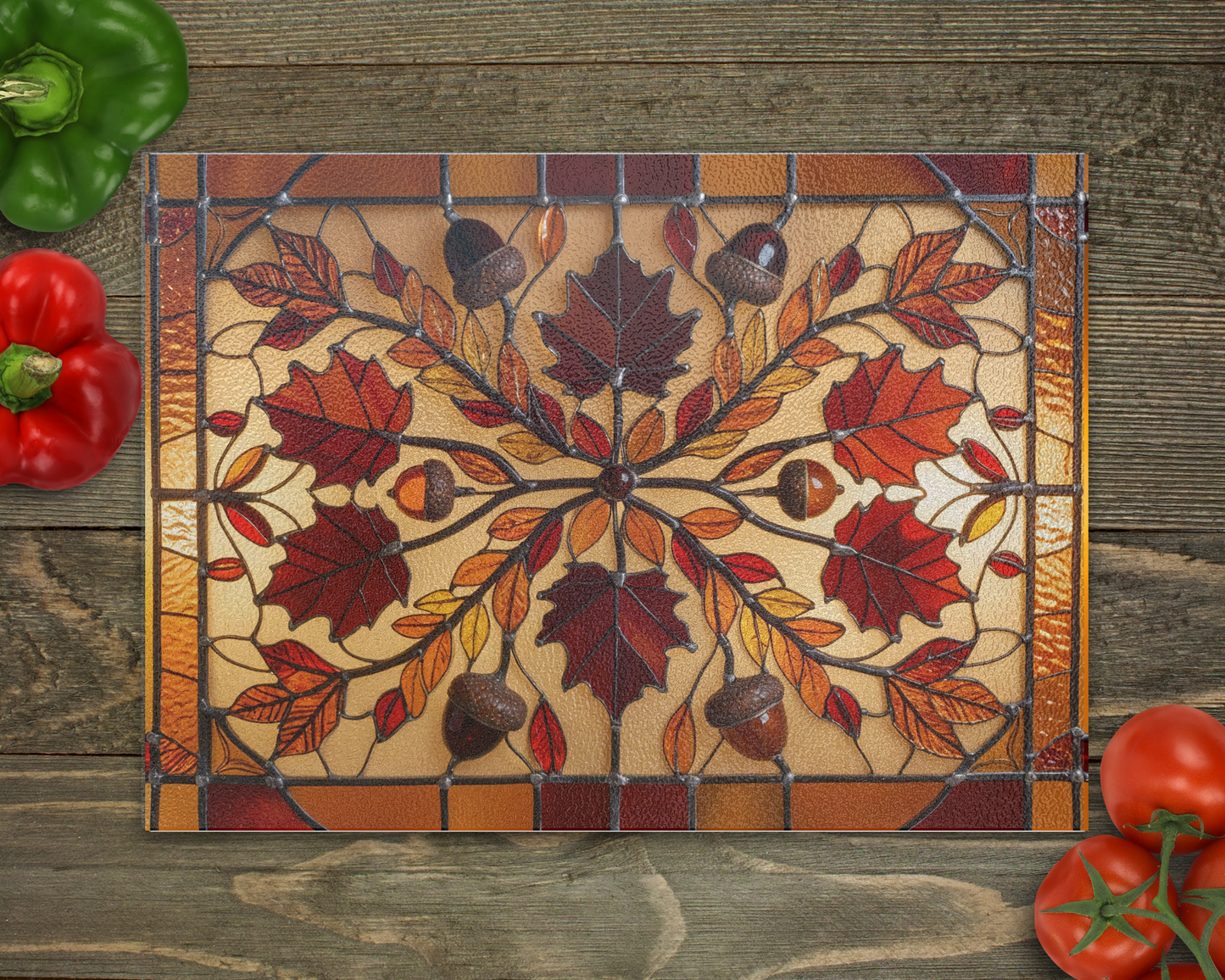 Autumn Acorns Glass Cutting Board