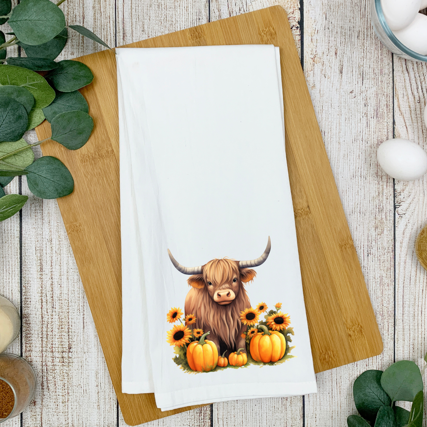 Highland Pumpkin Sunflower Kitchen Tea Towel