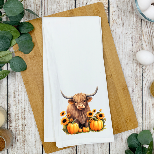 Highland Pumpkin Sunflower Kitchen Tea Towel