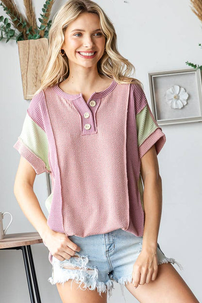 Women's Twist Rib Color Block Knit Top