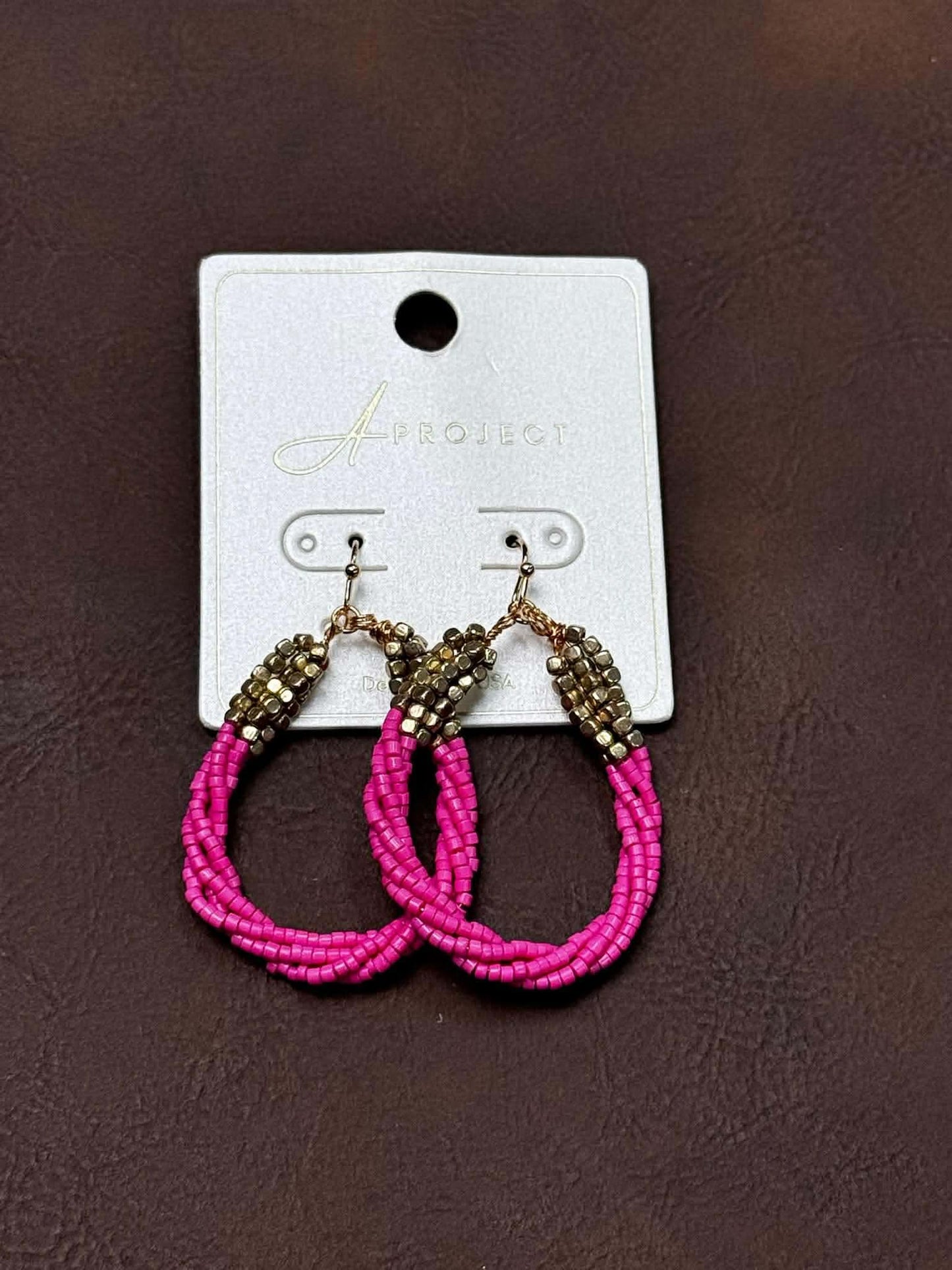 HOT PINK AND GOLD SEED BEAD EARRINGS