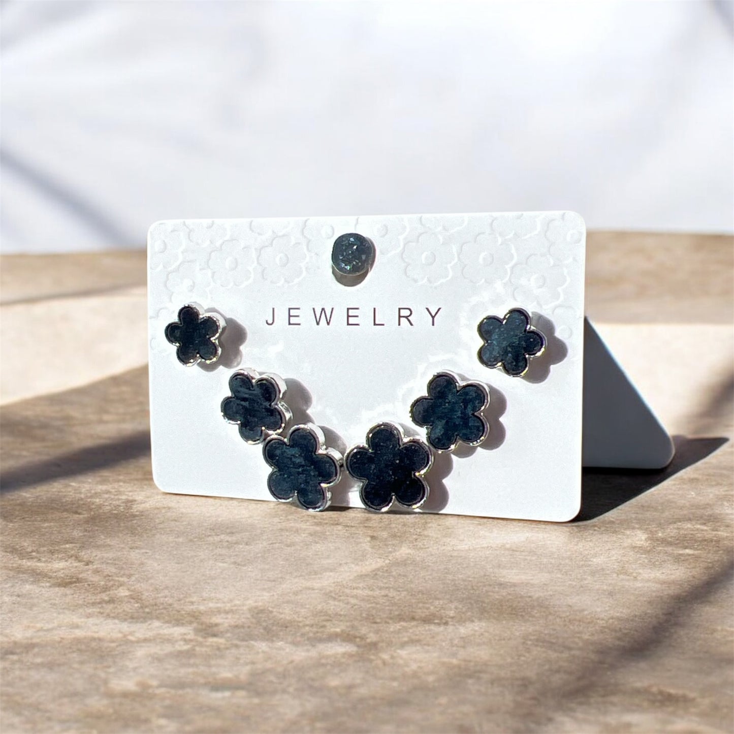 BLACK FLOWER SILVER EARRINGS
