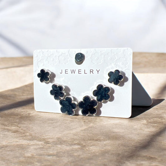 BLACK FLOWER SILVER EARRINGS