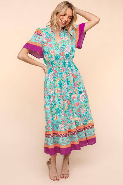 Max Floral Border Print Dress W/side Pockets