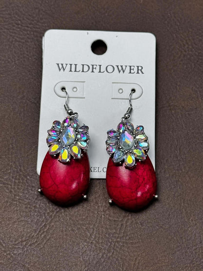 STONE AND AB DANGLE EARRINGS