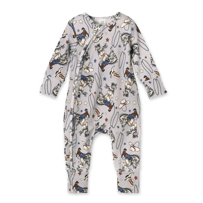 Western Cowboy Rodeo Zipper Baby Romper - Bamboo Convertible