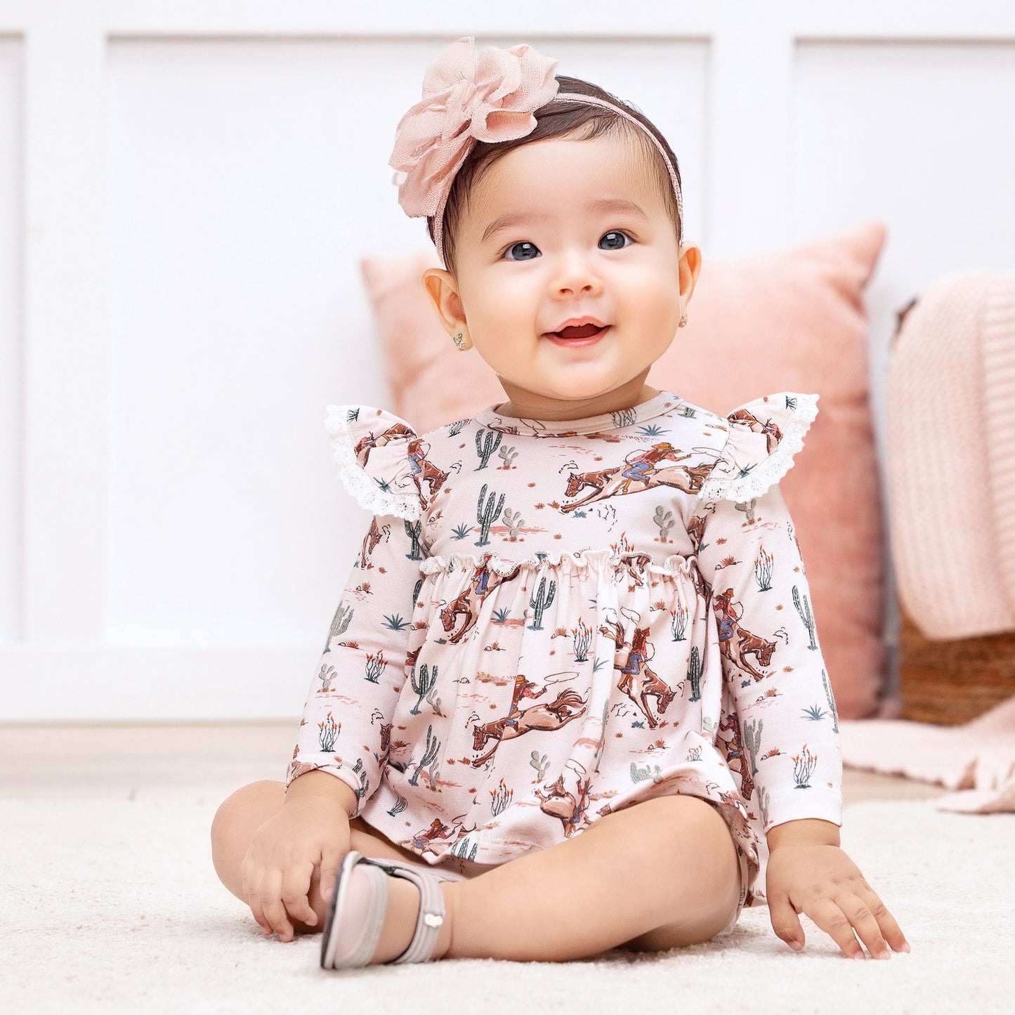 Prairie Princess Baby Girl Western Bamboo Skirted Bodysuit 3-6M