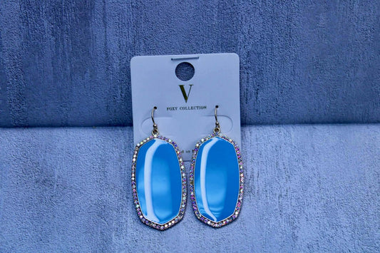 METAL OVAL EARRINGS WITH AB BORDER