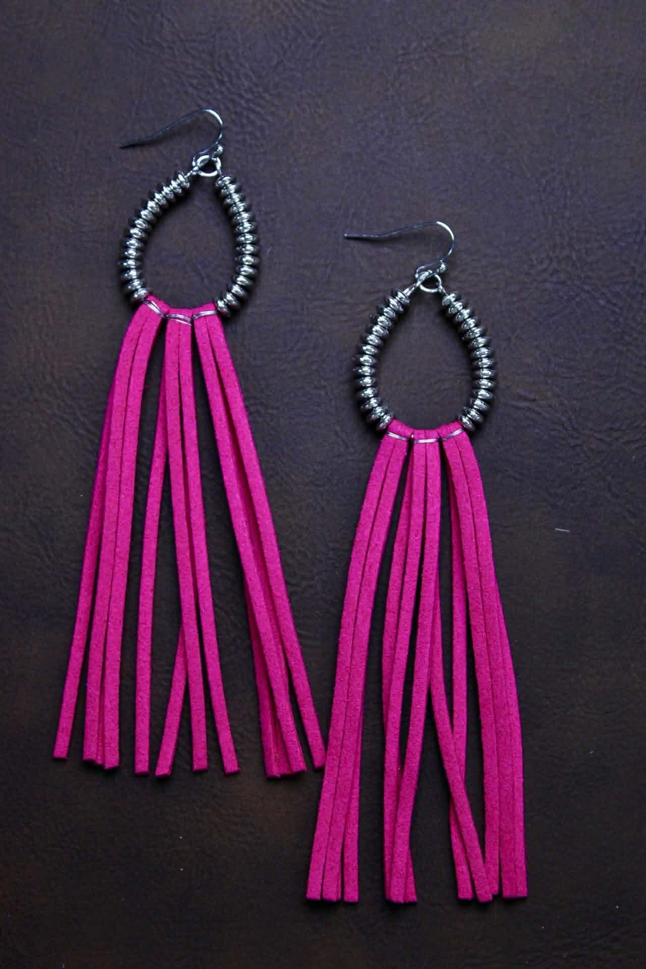 SPRING WITH LEATHER TASSEL EARRINGS