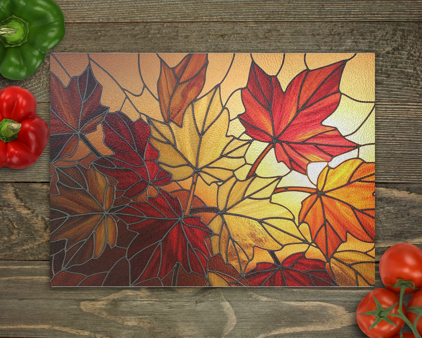 Stained Glass Leaves Glass Cutting Board