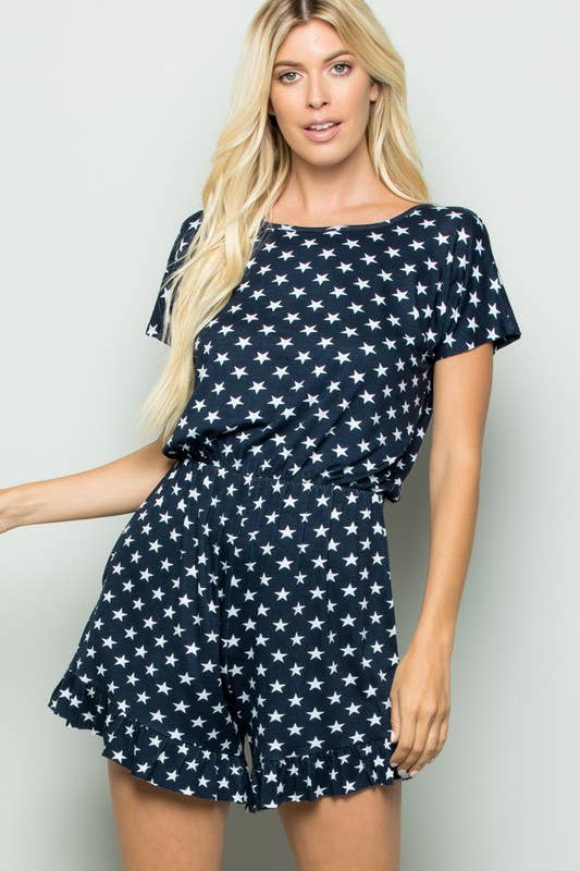 STAR ROMPER WITH KEYHOLE AND BUTTON BACK