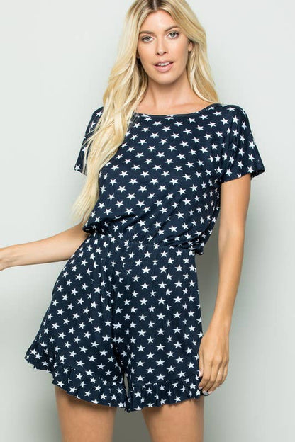 STAR ROMPER WITH KEYHOLE AND BUTTON BACK
