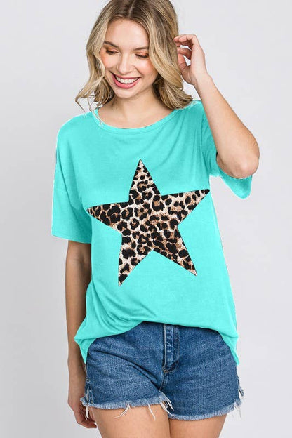 ANIMAL LEOPARD PRINTED STAR PATCH TOP