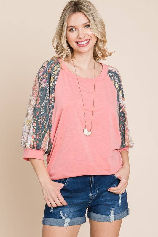 Solid Fashion Top with Floral