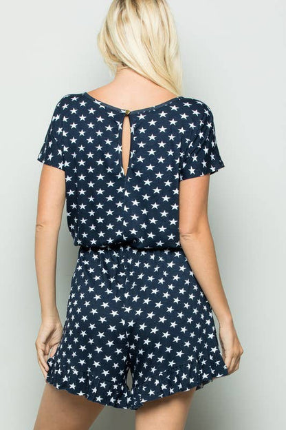 STAR ROMPER WITH KEYHOLE AND BUTTON BACK