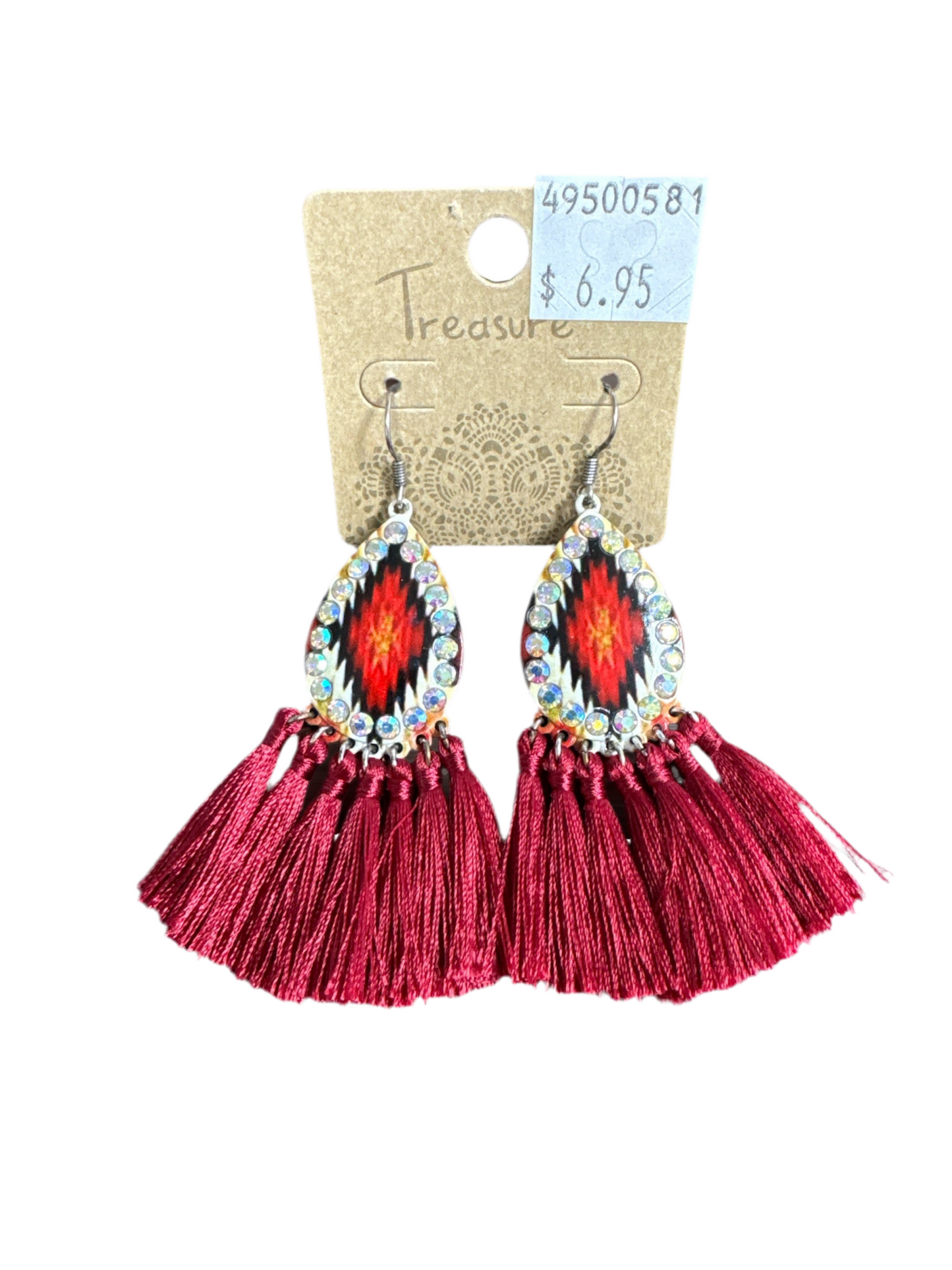 RED TASSEL AZTEC EARRINGS