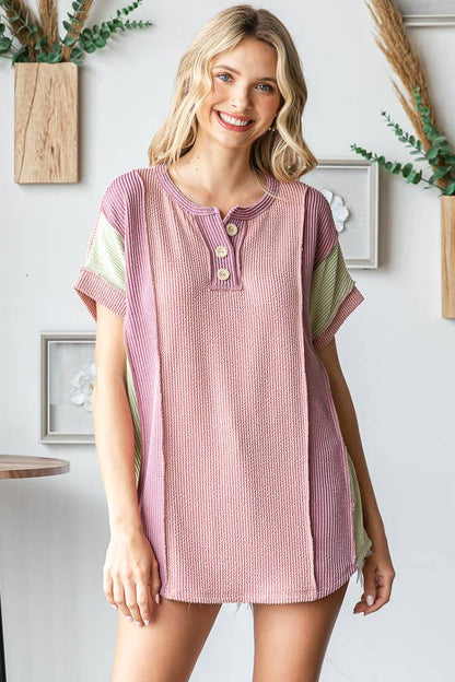 Women's Twist Rib Color Block Knit Top