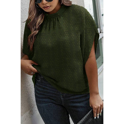 Plus Swiss Dot Solid Loose Half Sleeve Blouse