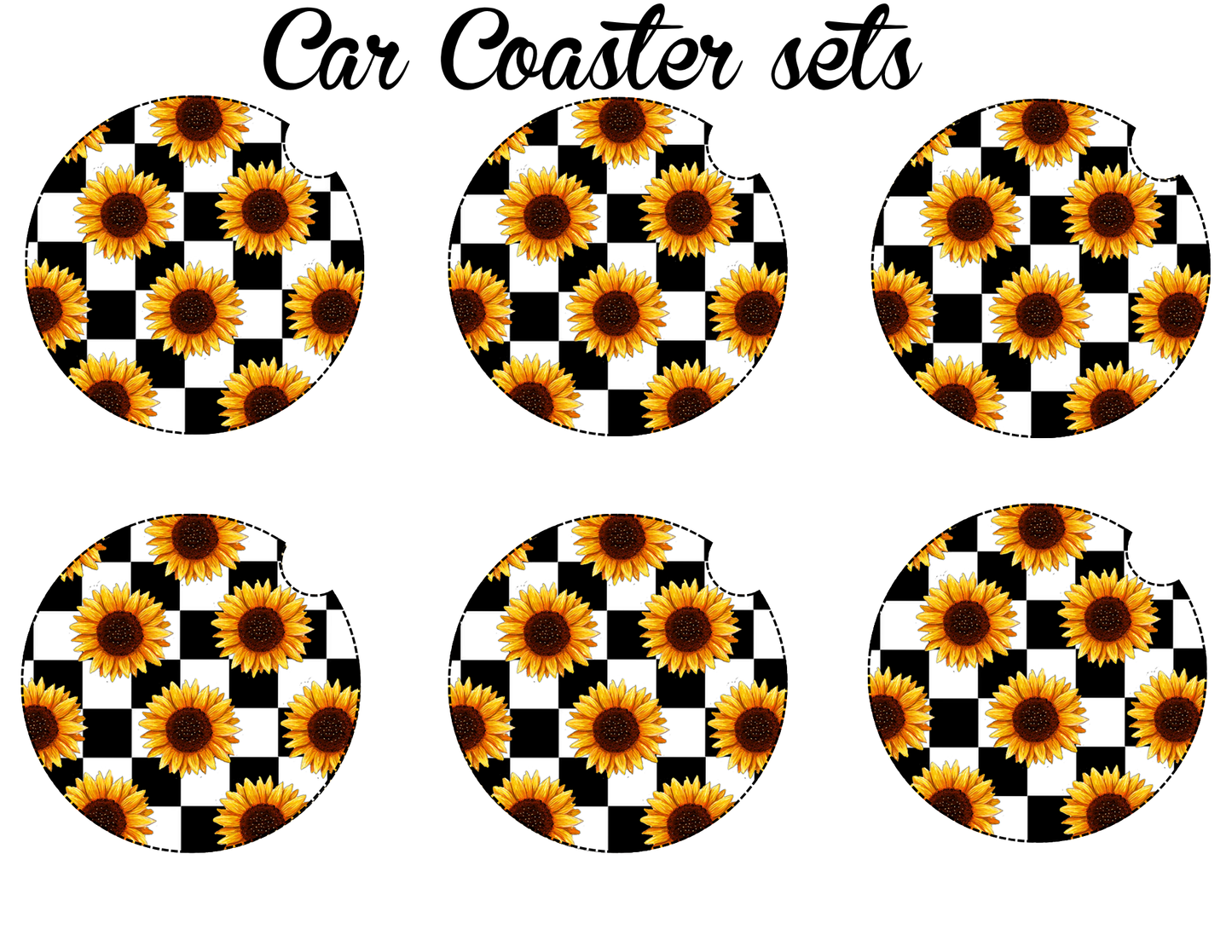 Checkered sunflowers car coaster set