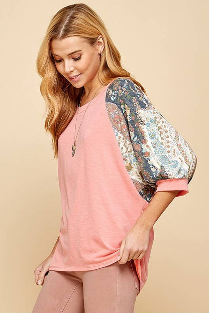 Solid Fashion Top with Floral