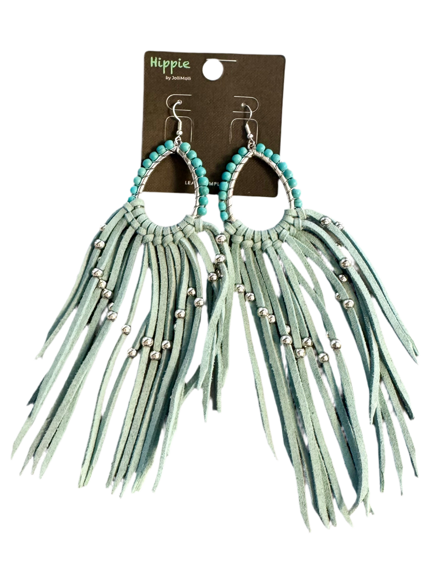 TEAR DROP EARRINGS WITH LONG LEATHER FRINGE