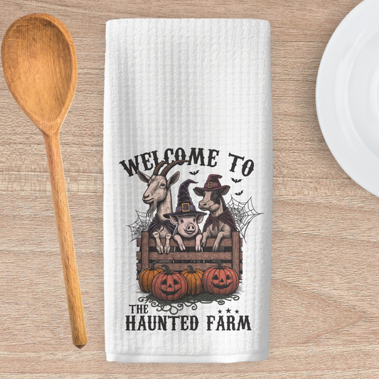 Welcome to the Haunted Farm Kitchen Tea Towel
