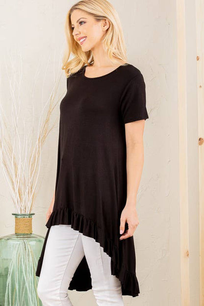 SOLID HIGH LOW TUNIC TOP WITH RUFFLED