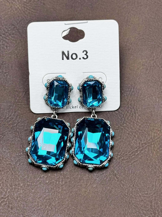 2 TIER TURQUOISE GLASS STONE EARRINGS
