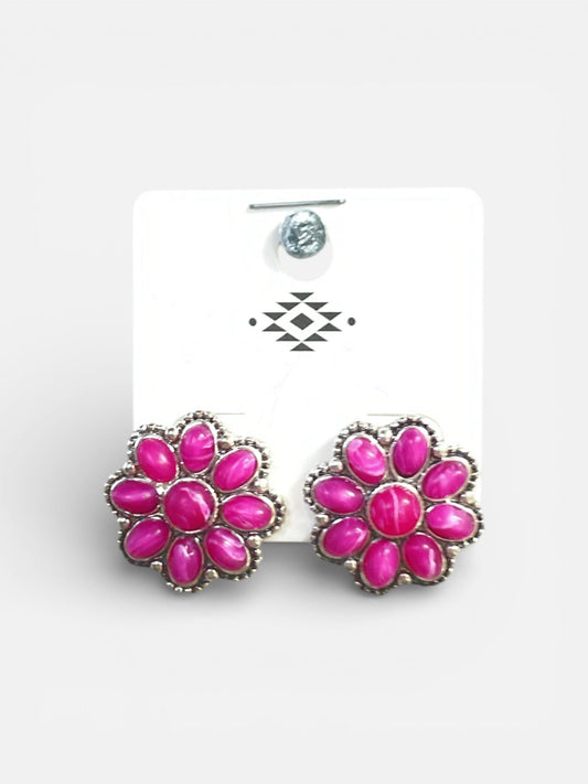 PINK FLOWER BOLSSOM SILVER EARRINGS