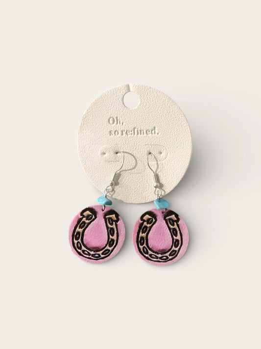 TURQUOISE HORSESHOE LEATHER EARRINGS