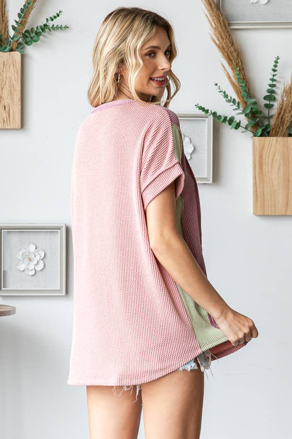 Women's Twist Rib Color Block Knit Top