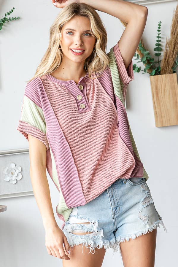 Women's Twist Rib Color Block Knit Top