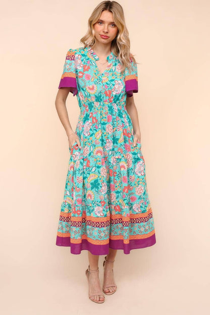 Max Floral Border Print Dress W/side Pockets