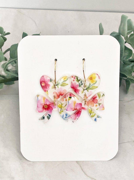 Floral Heart Dangle Earrings: Lightweight Acrylic Flower Earrings