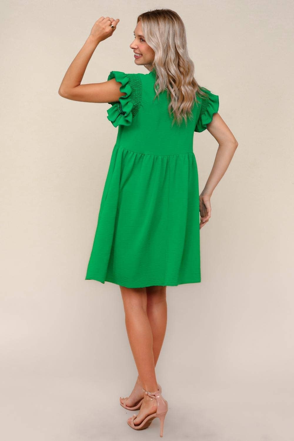Plus Solid Woven Midi Dress W/ Floral Bow Tie