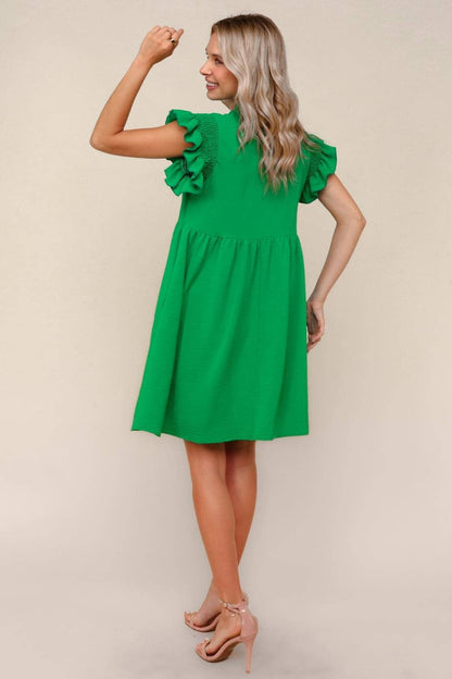 Plus Solid Woven Midi Dress W/ Floral Bow Tie