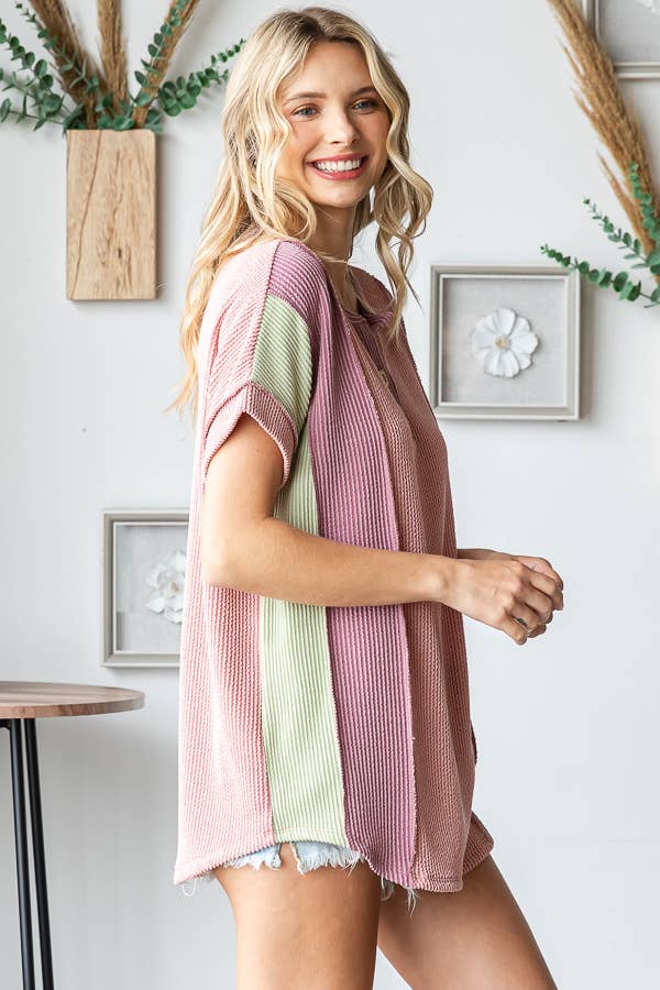 Women's Twist Rib Color Block Knit Top