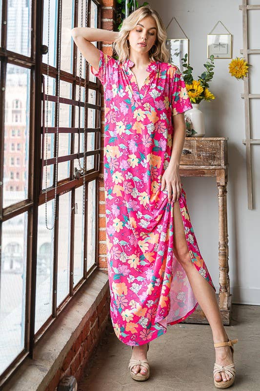 FUCHSIA FLORAL MAXI DRESS