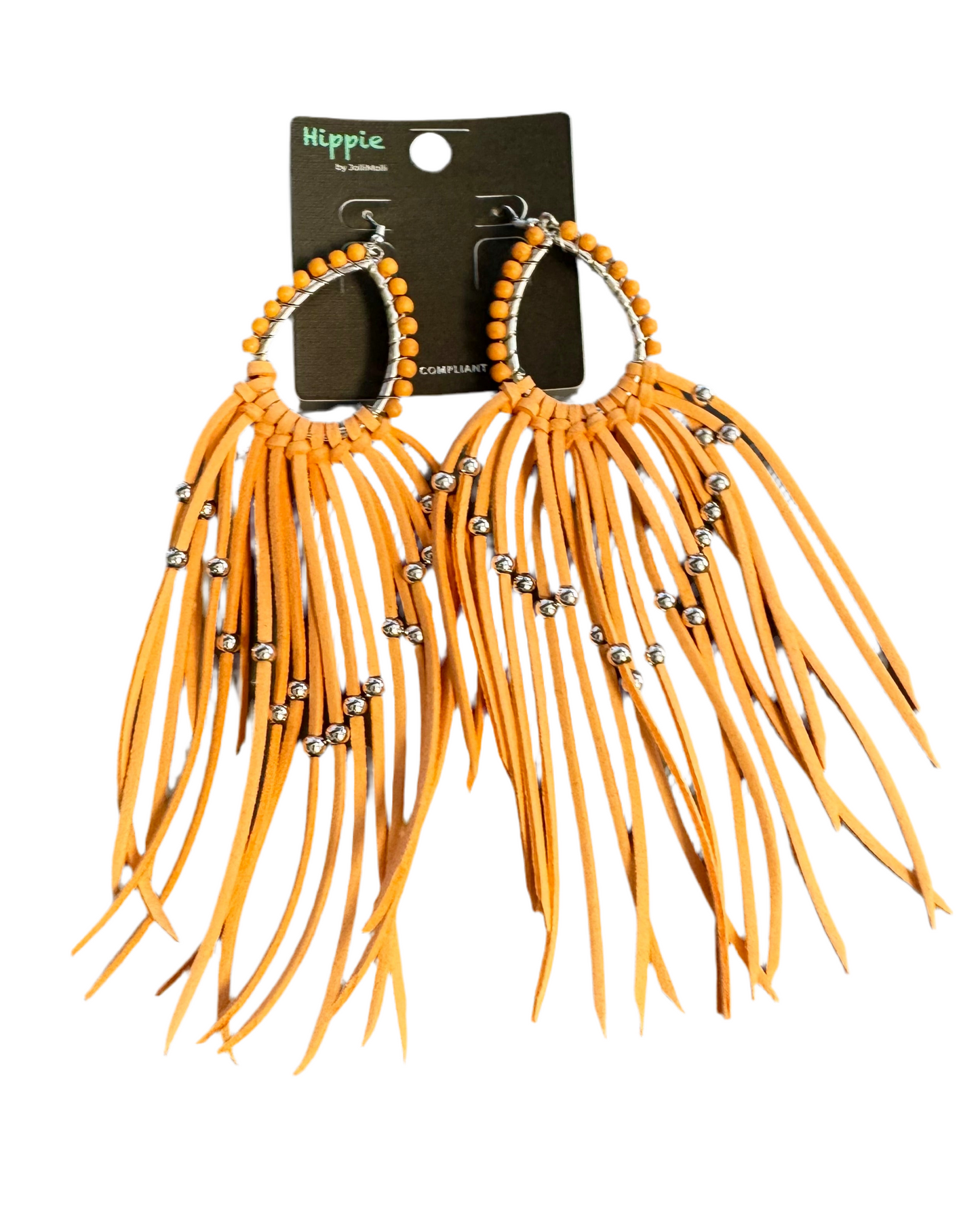 TEAR DROP EARRINGS WITH LONG LEATHER FRINGE