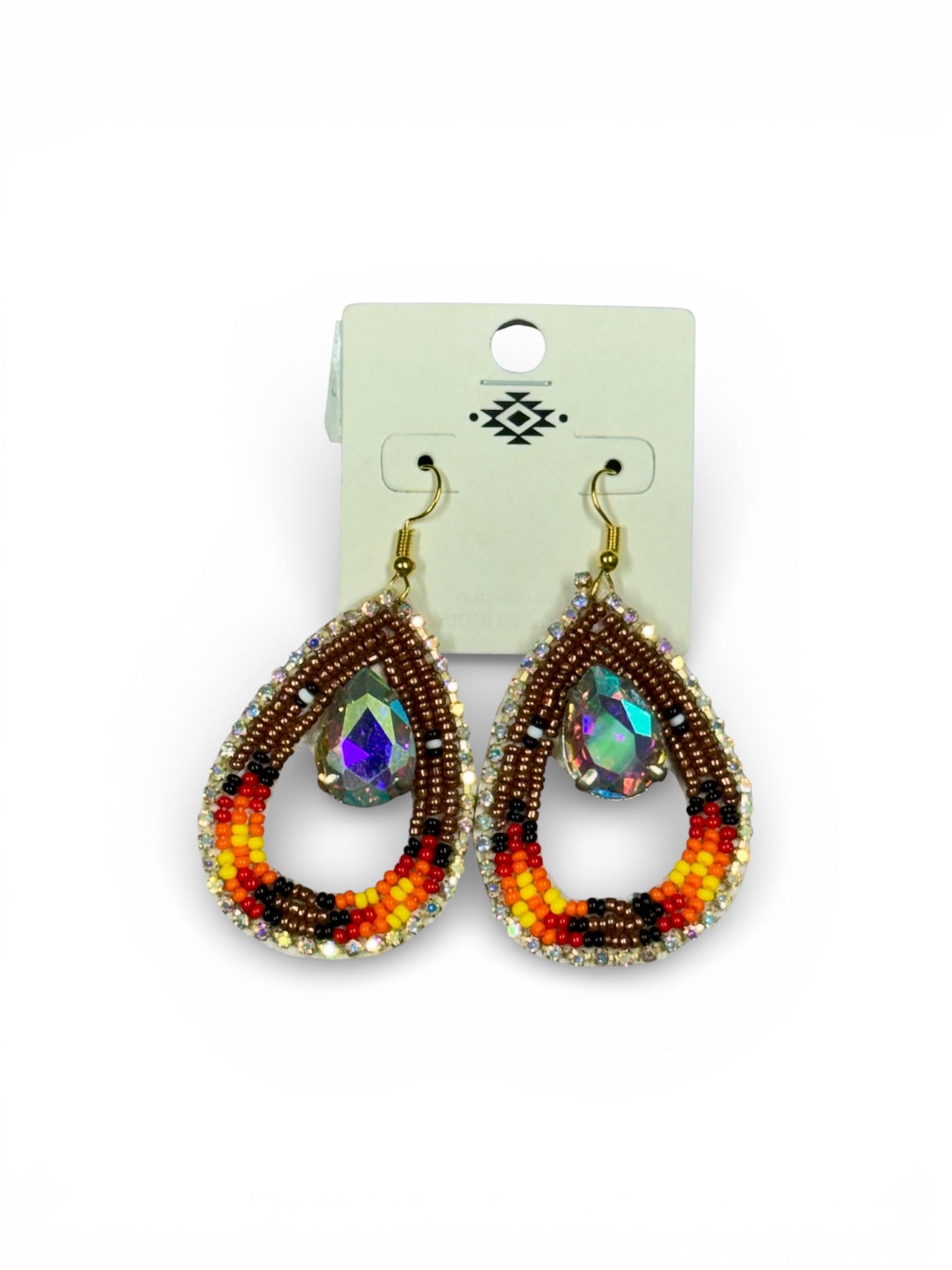 TEAR DROP SEED BEAD EARRINGS WITH LARGE AB STONE